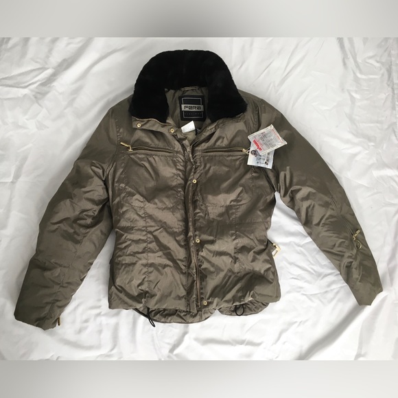 Y2k EUC Fera platinum bronze metallic Thermolite ski jacket with black faux fur - Picture 2 of 9
